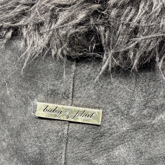 Vintage Baby Phat Jacket Women's XXL Black Suede Faux Fur Trim Lined Coat Y2K - Picture 7 of 13